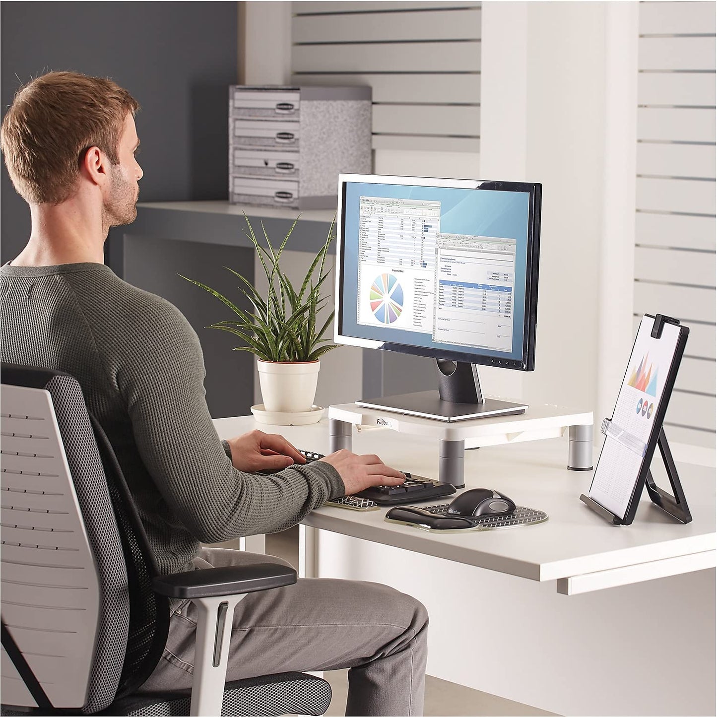 Fellowes 91712 Monitor Riser, Adjustable,13-1/8-Inch x13-1/2-Inch x2-Inch -4-Inch , PM/Graphite