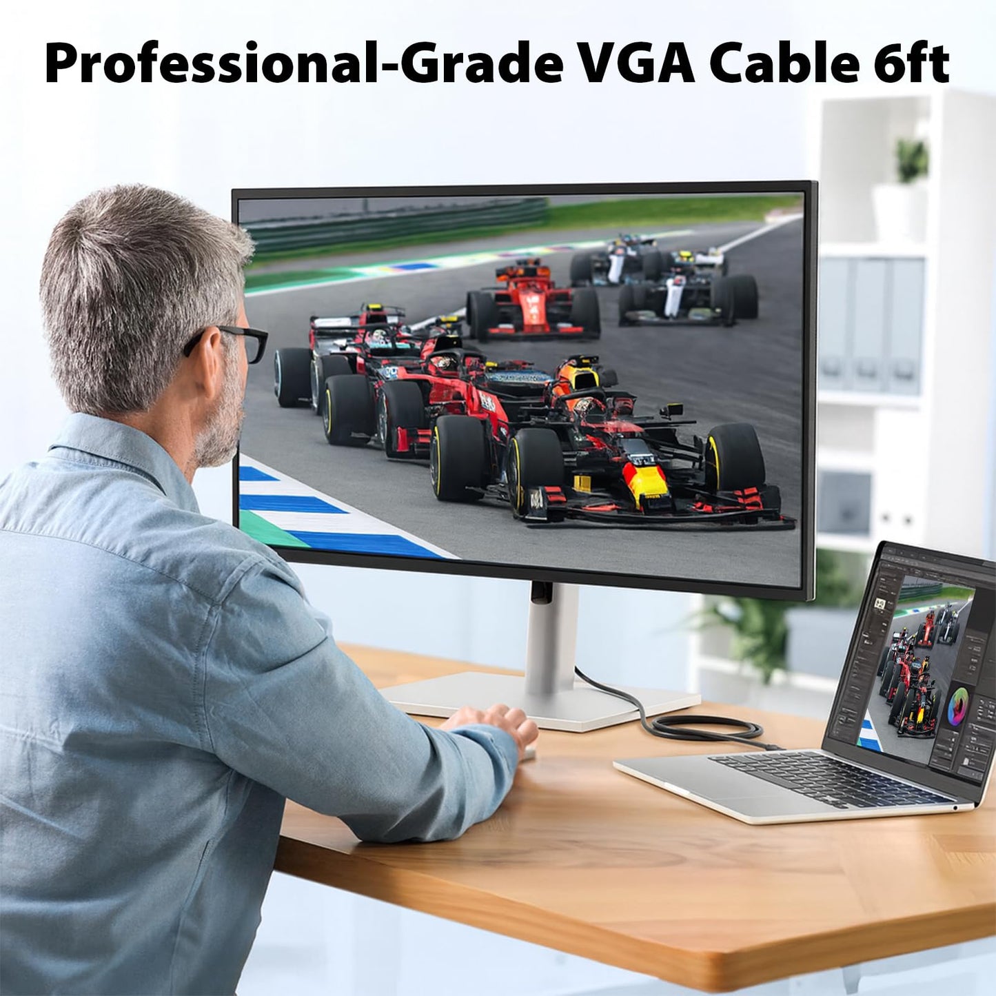 Cyberguys! VGA Cable 6ft, VGA Cord with Secure Latch, Gold-Plated Connector - Durable PVC Cord for Monitor, Projector, Laptop, Desktop, PC, Computer