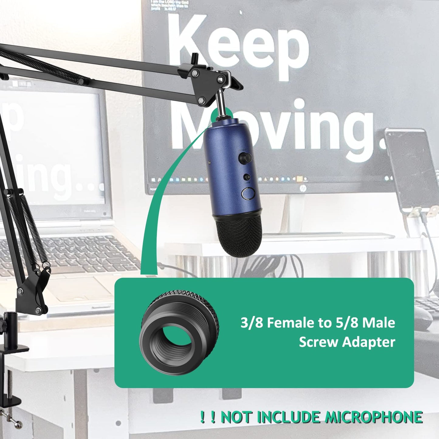 Rigych Mic Stand Adapter 5/8 to 3/8 Slotted Blue Yeti Microphone Adapter 2 Pcs 5/8 Male to 3/8 Female Mic Screw for Blue Yeti X, Yeti Pro, Blue