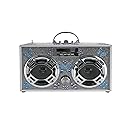 Wireless Express - Portable Party Speaker: Retro Boombox with Bluetooth, LED Light Show, Enhanced FM Radio, Rechargeable Battery (Butterfly Silver