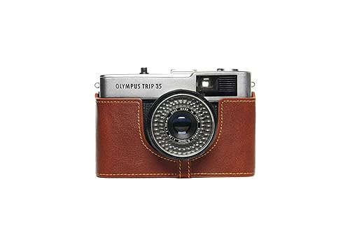 Trip 35 Case, BolinUS Handmade Genuine Real Leather Half Camera Case Bag Cover for Olympus Trip 35 Camera with Hand Strap (LavaBrown)