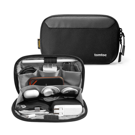 tomtoc Travel Cable Organizer Pouch, Electronics Accessories Organizer Portable Waterproof Double Accessories Carry Case for Cord, Charger, Cables