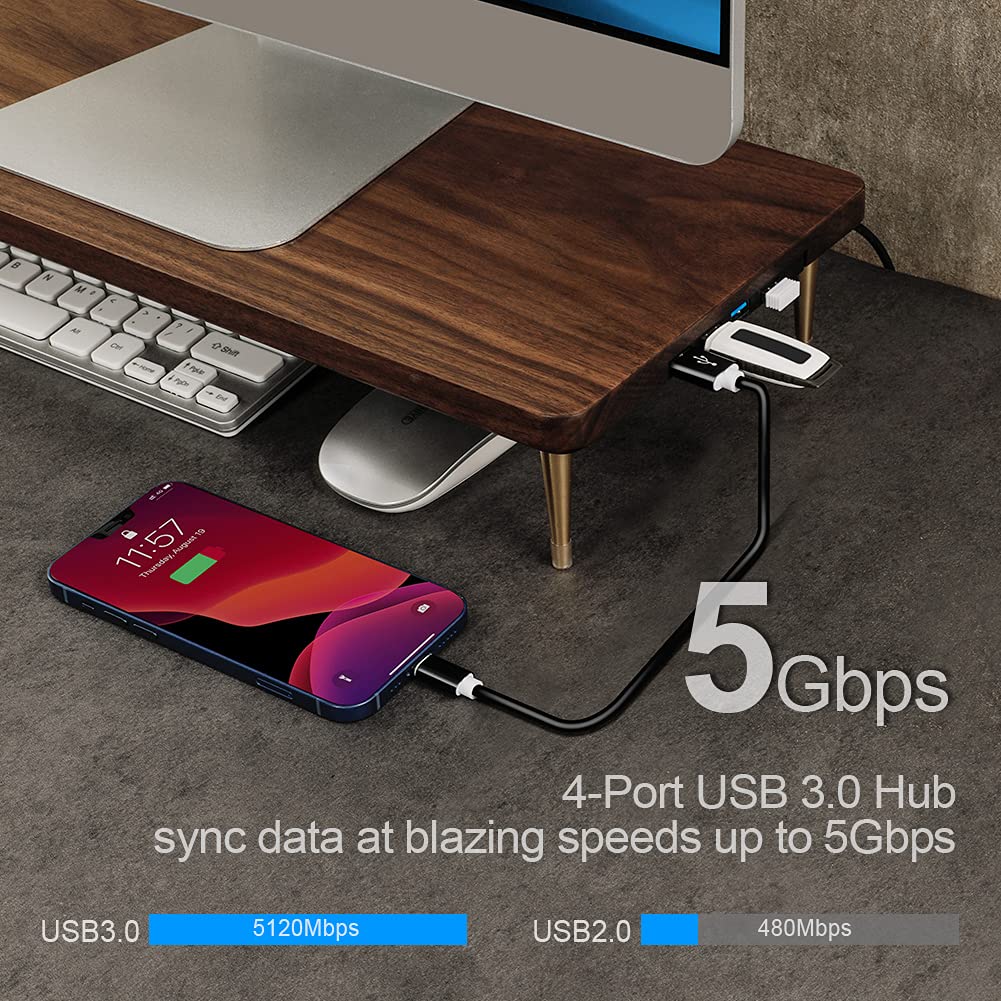 CRAFT KITTIES Monitor Stand with 4 USB Ports Walnut Wood Riser for iMac Laptop Computer Monitor - A Sturdy Computer Stand to Elevate Your Screen