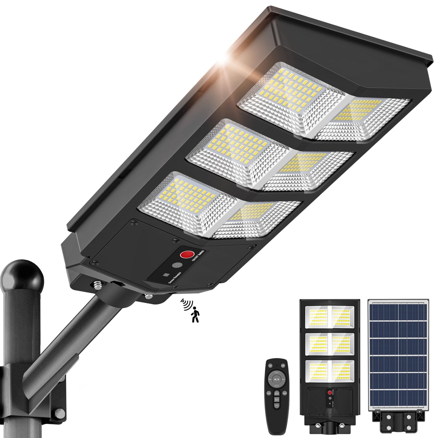 OKPRO 6000W Solar Lights Outdoor, 6500K Solar Street Light IP66 Waterproof, Solar Security Flood Lights Motion Sensor with Remote Control for Yard