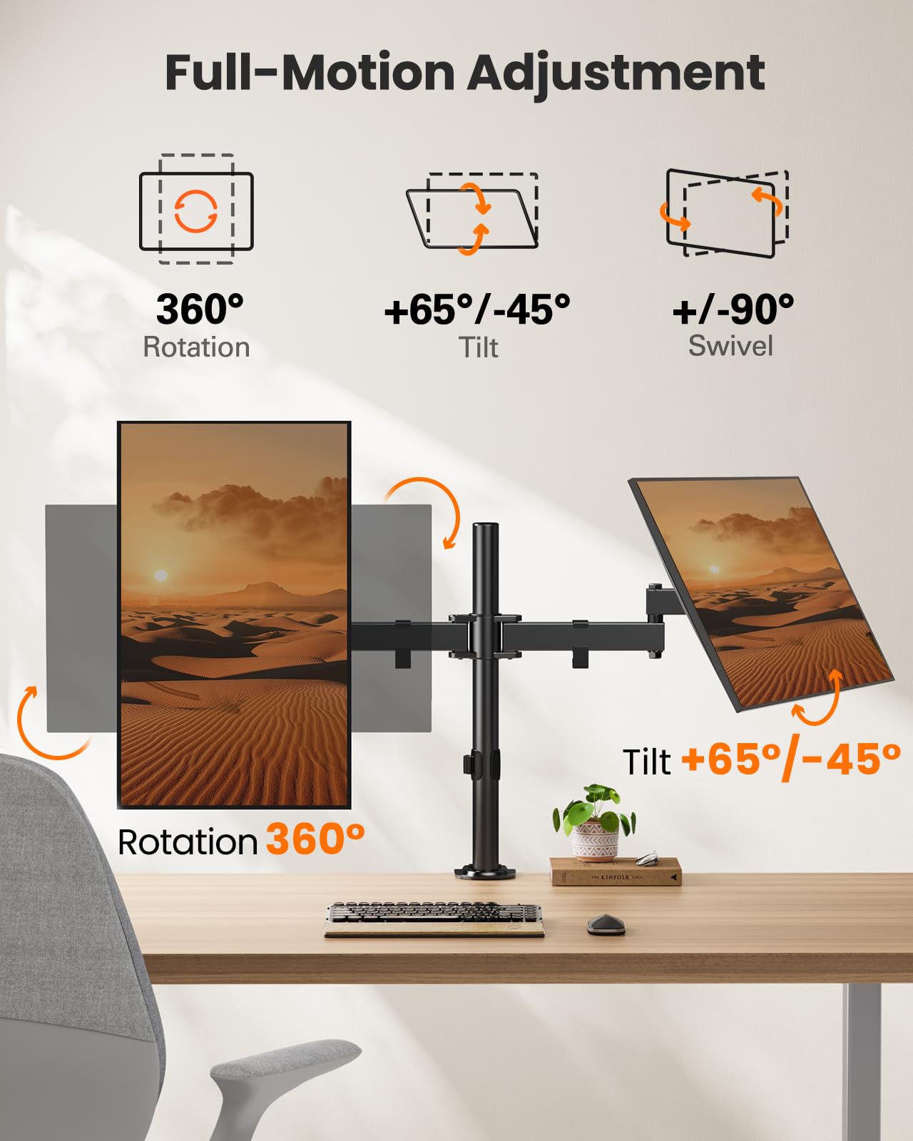 ErGear Dual Monitor Stand, Heavy-Duty Monitor Mount for 17?-32? Monitors, Flexible Arms with Easy Dual-Monitor Alignment, Sturdy Stepped Arm Design