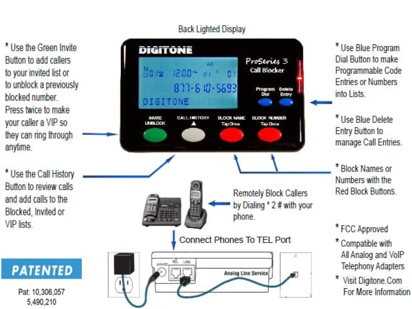 Digitone ProSeries 3 Call Blocker Automatic SPAM Blocking for Landline Phones - Easy Setup One Button Blocking of RoboCalls