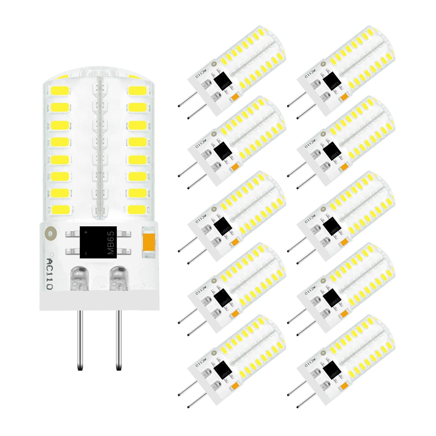 TZHILAN TIANZHILANSKY Pack 10 G4 LED Bulb Dimmable 110V 120V 2.6W 280 Lumens 64pcs Silicone Lamp Equivalent to 20W Halogen Bulb Replacement Daylight