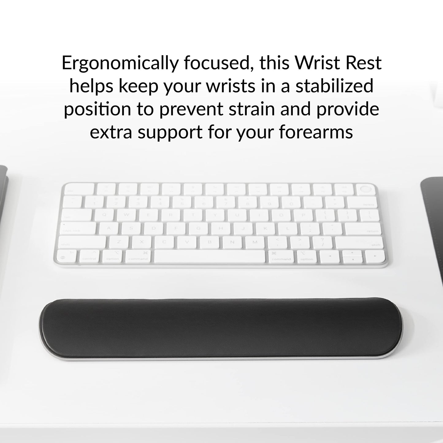 HumanCentric Wrist Rest Pad for Apple Magic Keyboard & Tenkeyless Keyboards, Ergonomic Wrist Support in Space Gray Aluminum with Black Vegan Leather