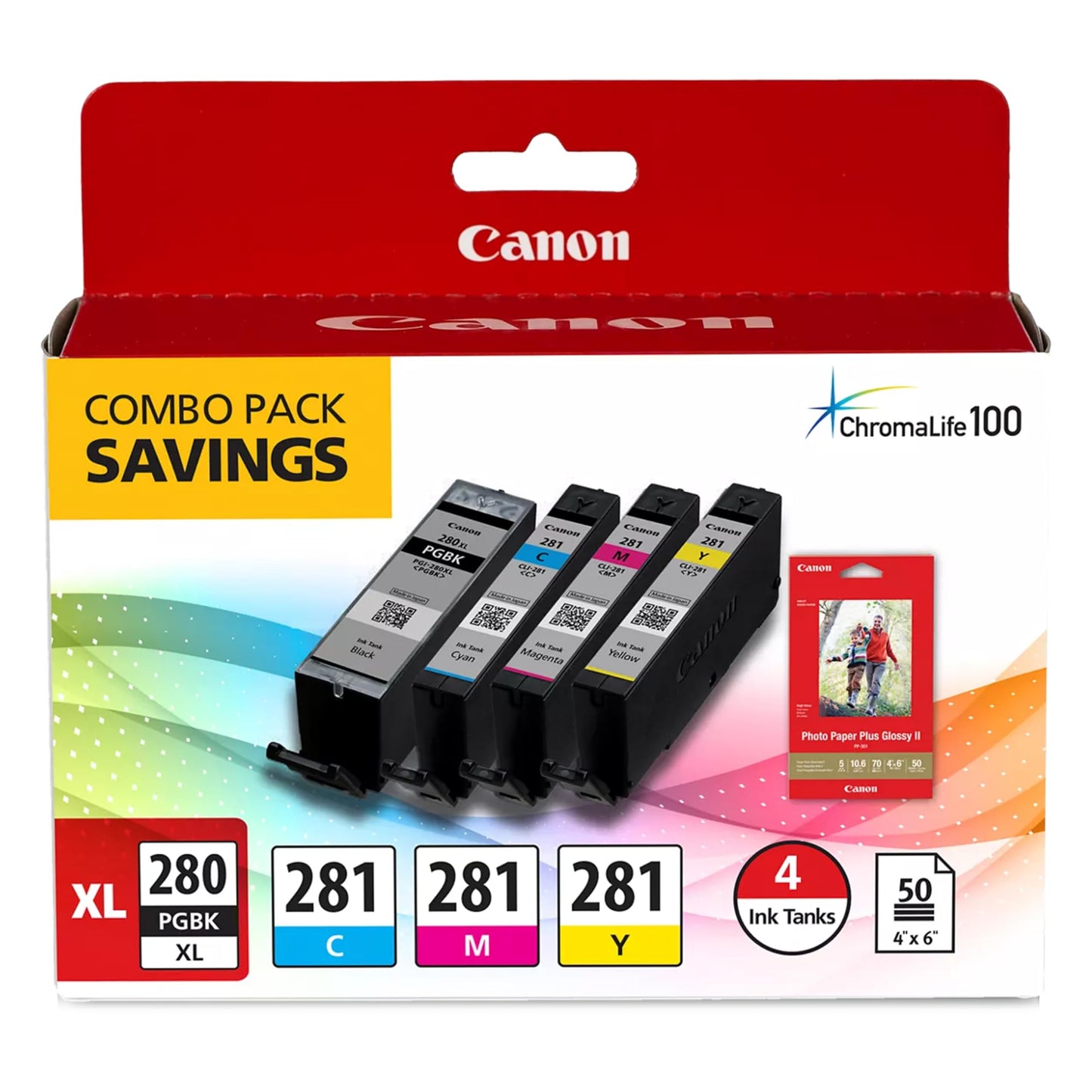 Canon PGI-280XL /CLI-281 Genuine Combo Pack with PP-301, Compatible with TR8520, TS9120,TS8120, TS6120, TS9521C/a, TS9520/a, TS8220, TS6220, TS8320