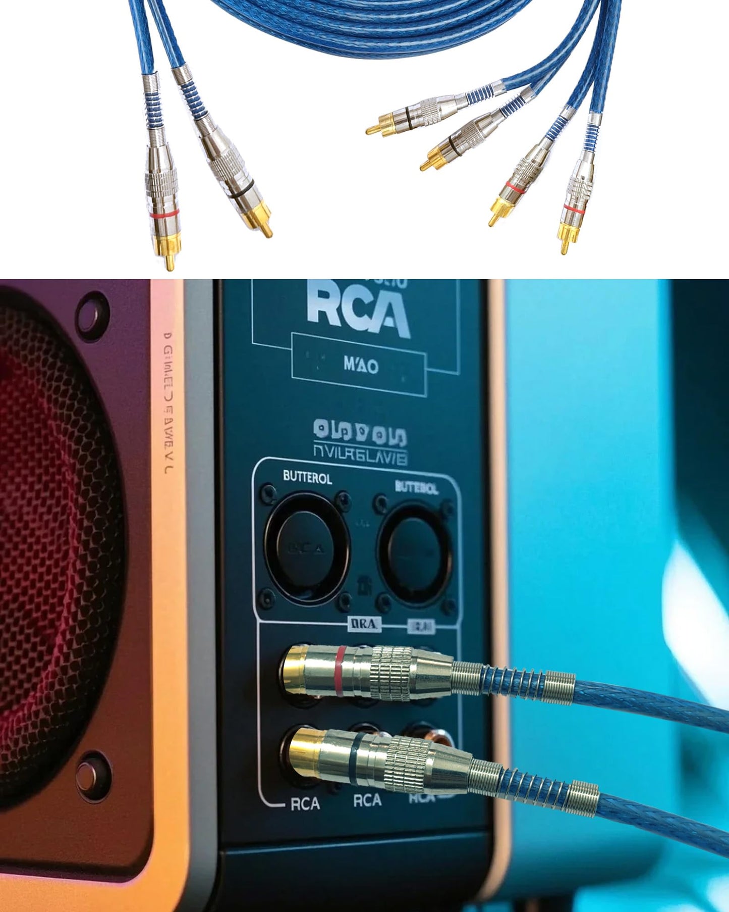 Fonestuff 2 Channel to 4 Channel RCA Audio Interconnect Cable 16.4ft 2 Male to 4 Male Y Splitter RCA Car Audio Cable Shielded Aux Cord for Home