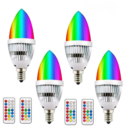 Lxcom Lighting 3W RGBW E12 Candelabra Color Changing Light Bulb Timer Remote Control with Memory Function Chandelier Bulbs E12 Base Decorative Candle