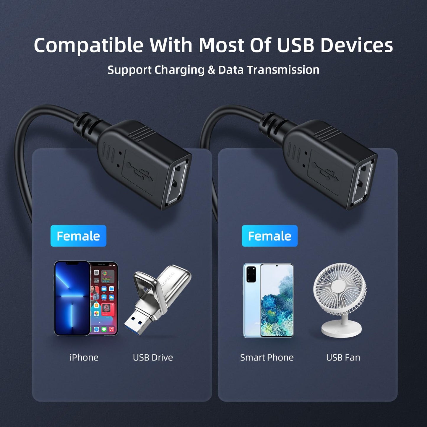 ANDTOBO USB 1 to 3 Splitter, USB 2.0 A Male to 3 USB Female Jack Y Splitter Hub Power Cord Extension Adapter Cable, Black