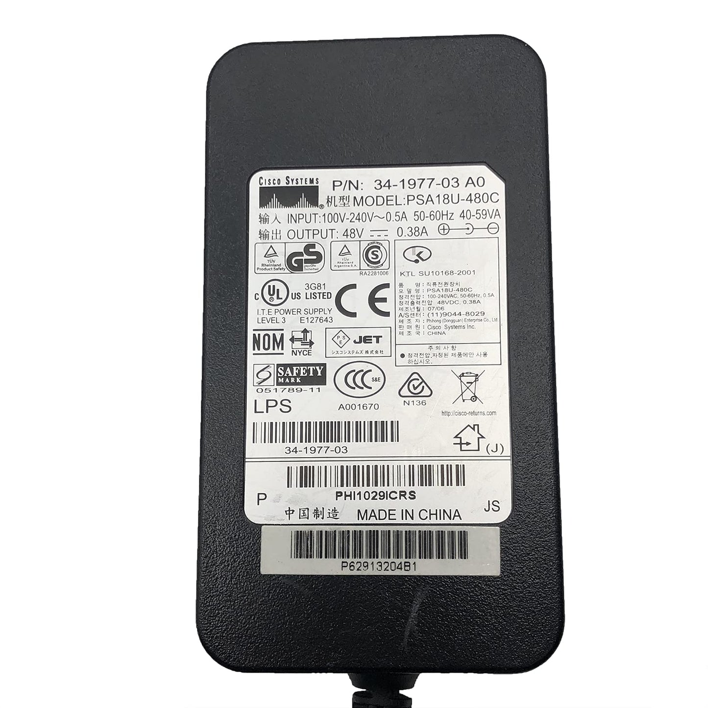 AC Adapter Charger 48V for Cisco Aironet 1040 1100 1200 1300 1600 1700 2600 2700 3500 3600 3700 Series Wireless Access Point PSA18U-480C Power Supply…