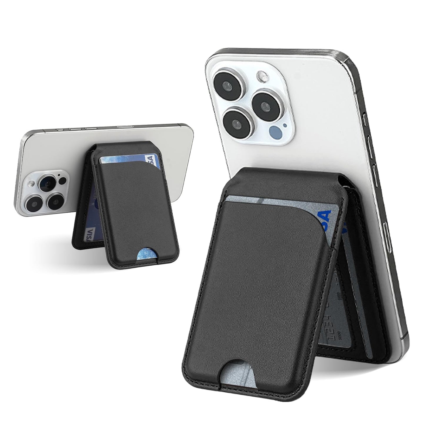 2 in 1 Magnetic Wallet Stand,Compatible with MagSafe Wallet,for iPhone Wallet with Adjustable Stand,Leather Magnetic Card Holder for iPhone