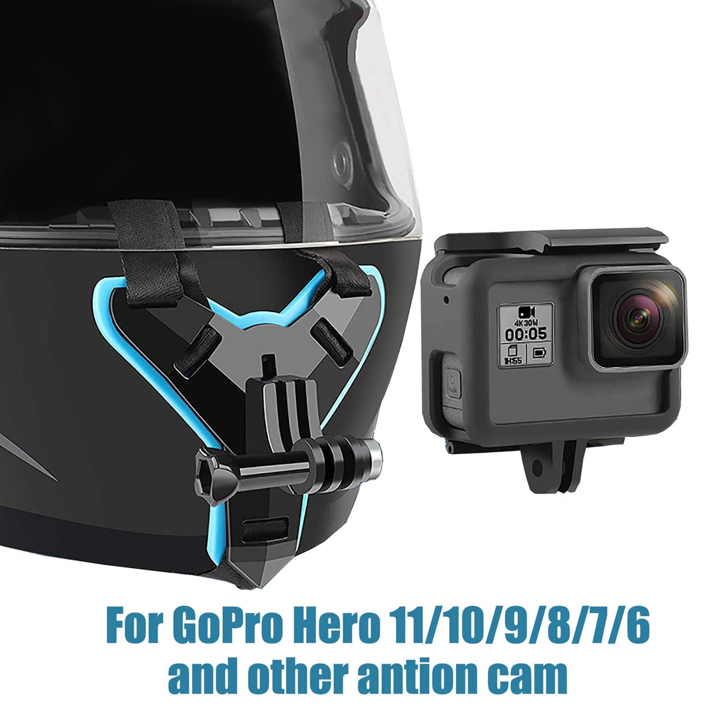 MBAFIT Helmet Chin Holder Bracket Motorcycle Chin Strap Mount for GoPro Hero 11 10 9 8,DJI OSMO Action, SJCAM,YI and Other Action Cam (Black)
