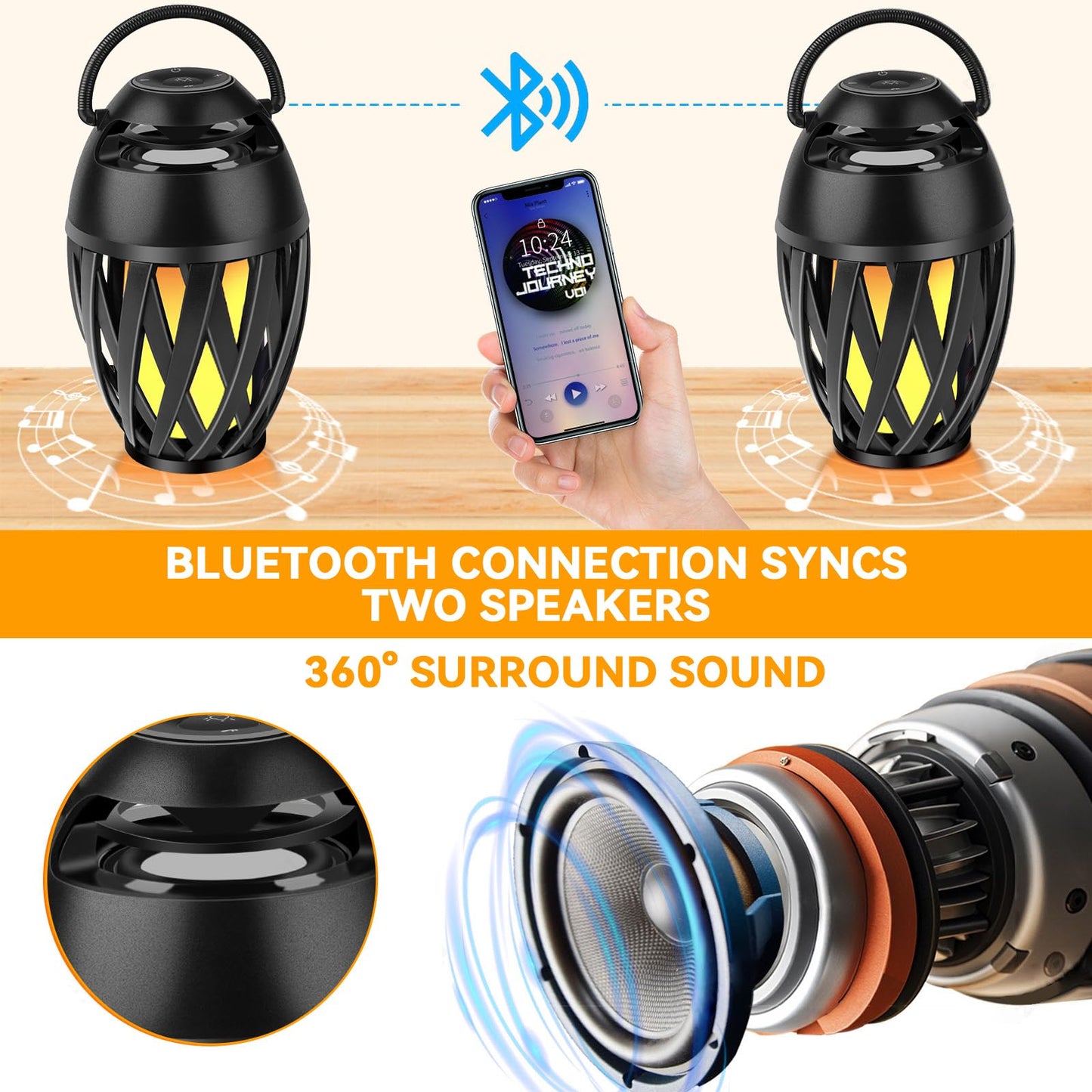 Outdoor Bluetooth Speaker Gifts for Men,Him with LED Flame Effect,Unique Gifts for Men Him Dad?IPX5 Waterproof Portable Tiki Torch Atmosphere