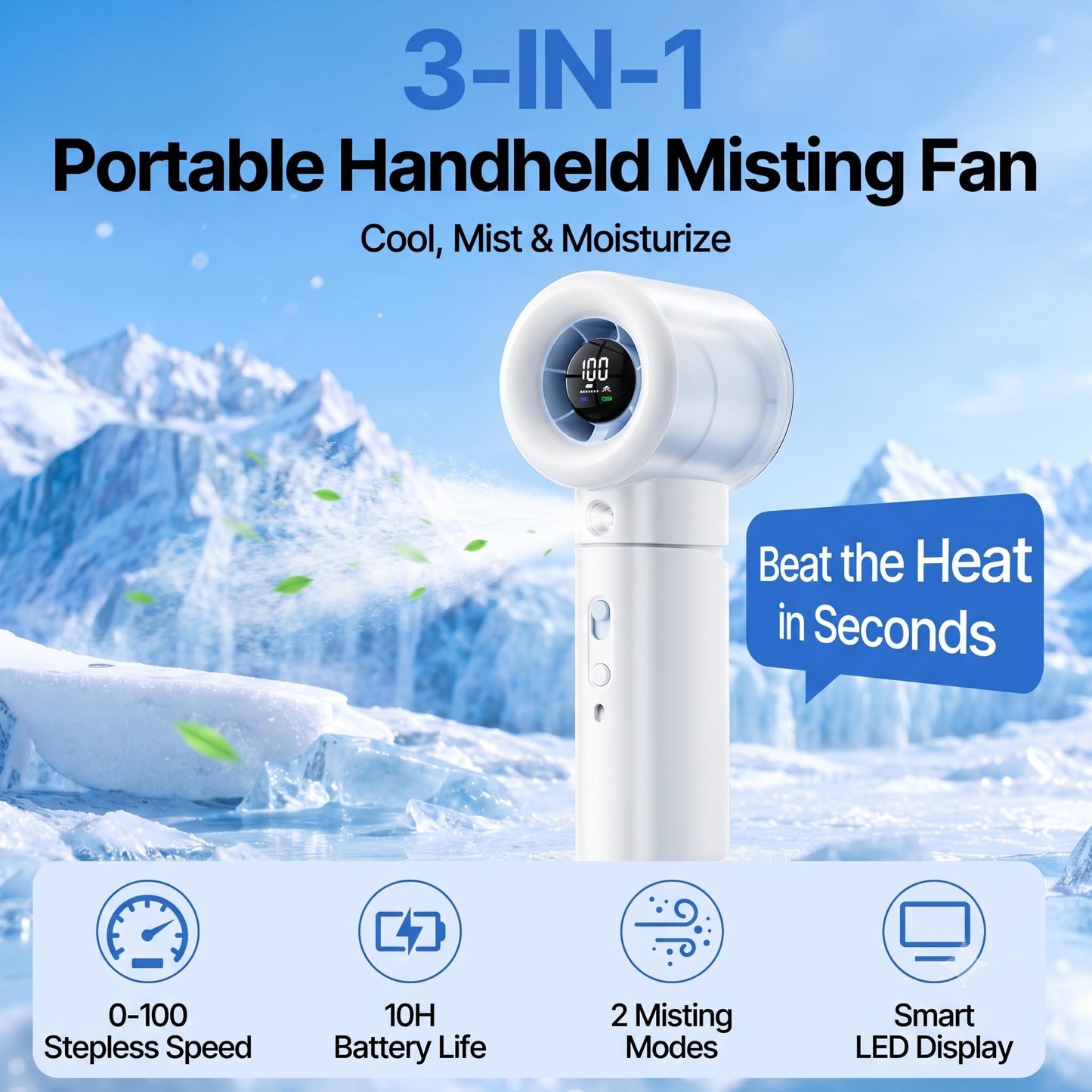 Portable Handheld Fan with Misting, Battery Powered Rechargeable Fans