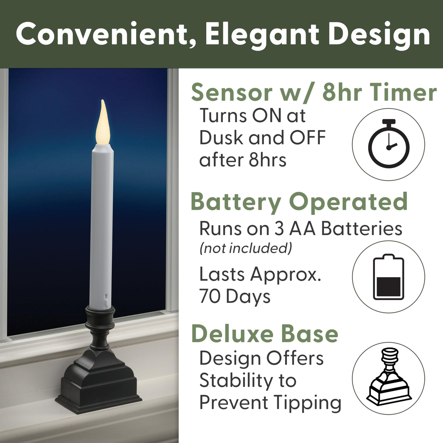 612 Vermont Battery Operated LED Window Candle with Sensor and 8 Hour Timer, Patented Dual LED Flicker Flame, VT-1620A-4 (Pack of 4, Antique Bronze)