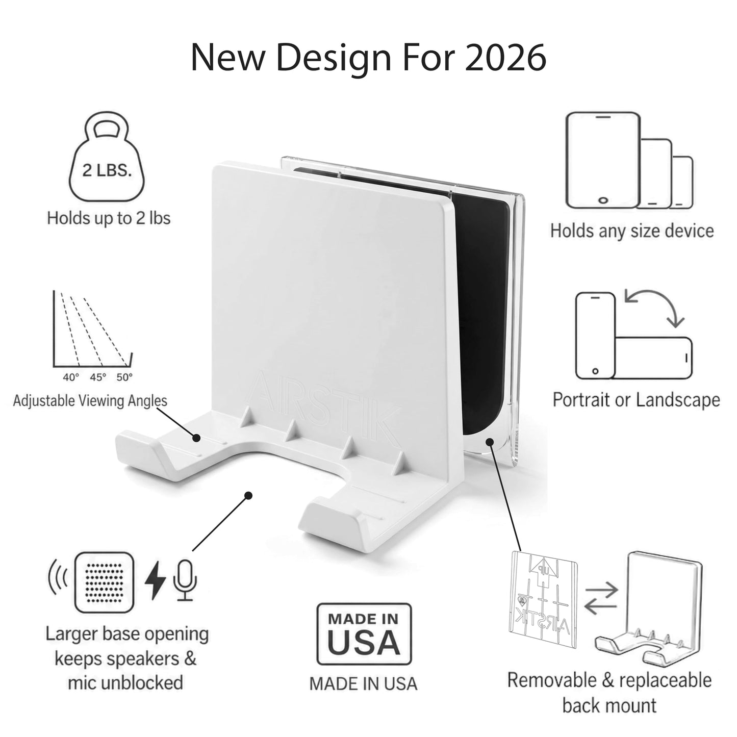 AIRSTIK Cell Phone Holder for Glass Shower, Mirror & Window | Universal Micro-Suction Mount with Removable Back Plate | Reusable & Waterproof