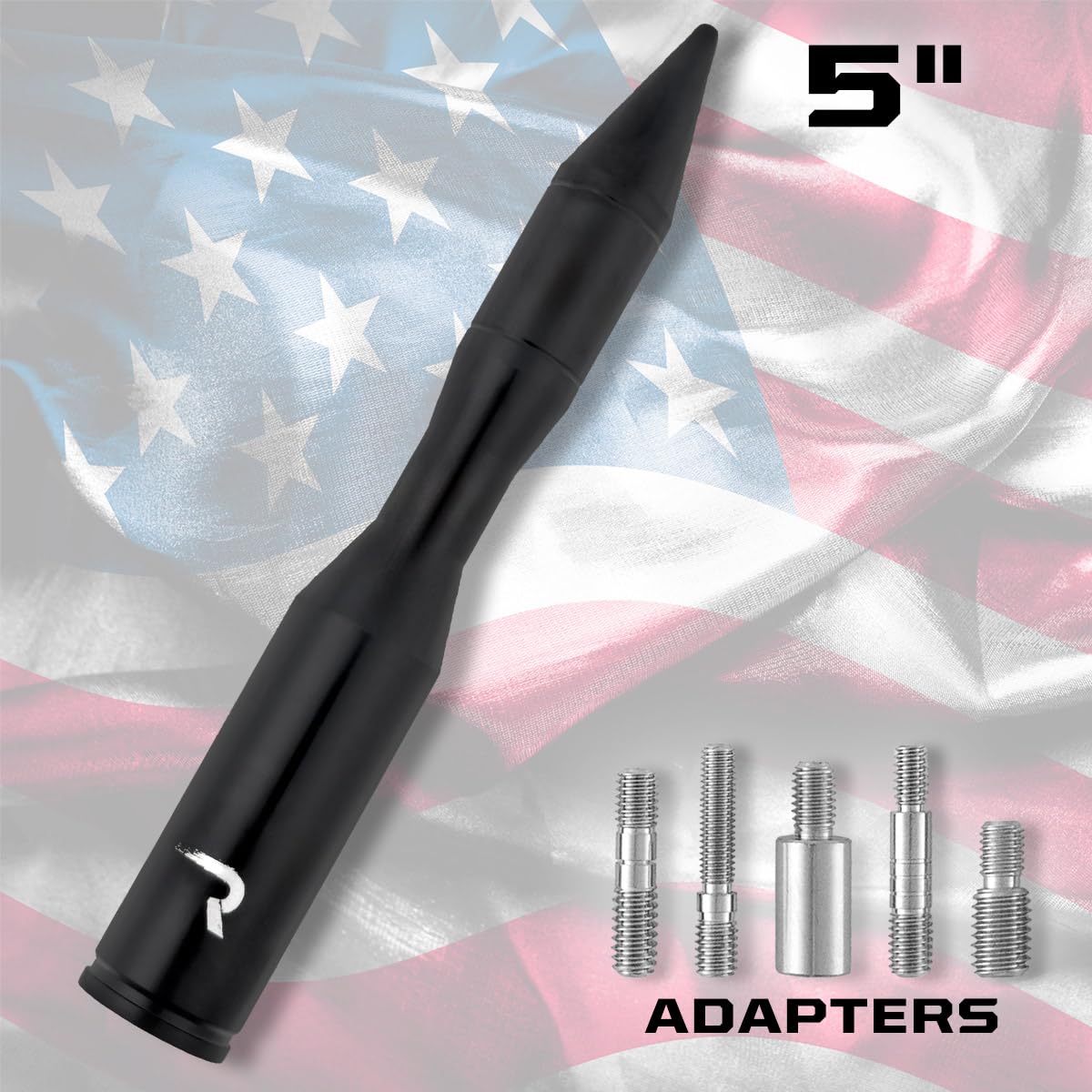 RECON - Rocket Shape Style Truck/SUV Aluminum Antenna 5" - Black (Fits OEM Factory Threaded Antennas)