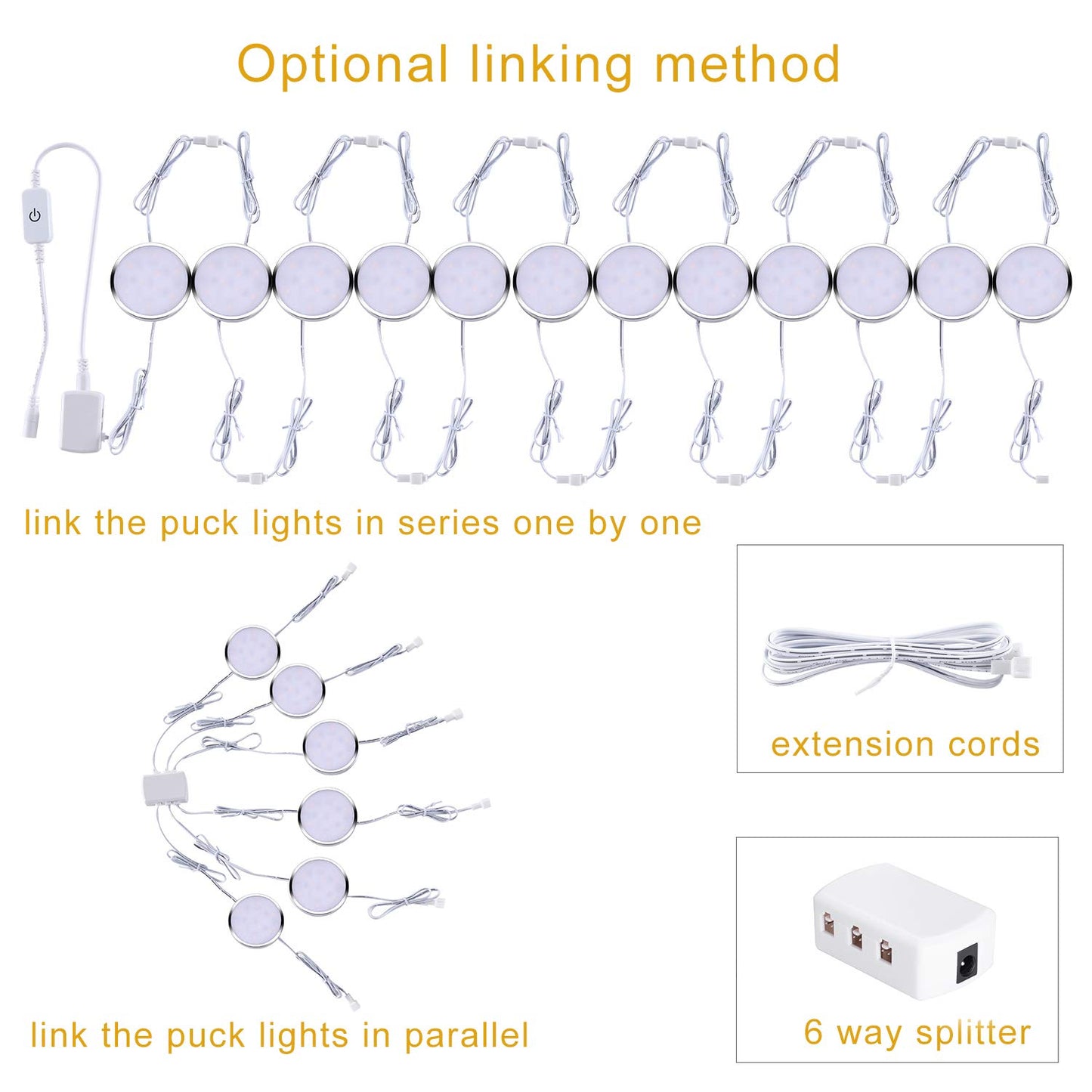 Puck Lights Under Cabinet Lighting,12V LED Dimmable Kitchen Counter Lights Wired,Perfect for Closet Shelf Cupboard Book Case Display Lighting,All Kits