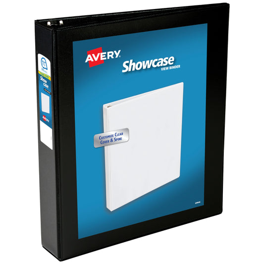 Avery® Showcase Standard View 3 Ring Binder, 1.5" Slant Rings, 375-Sheet Capacity, 2.1 Inch Wide Spine, 1 Black Binder, Ideal for Lightweight