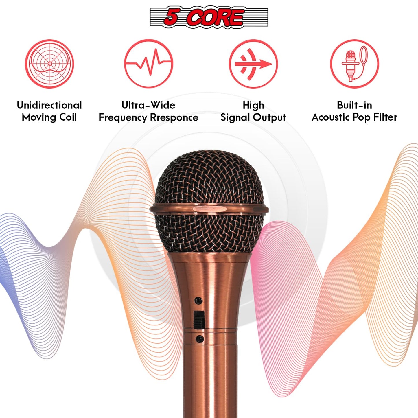 5 CORE Professional Dynamic Vocal Microphone Neodymium Cardioid Unidirectional Handheld Mic for Singing + Detachable Cable + Clip Bag ND959 Elantra