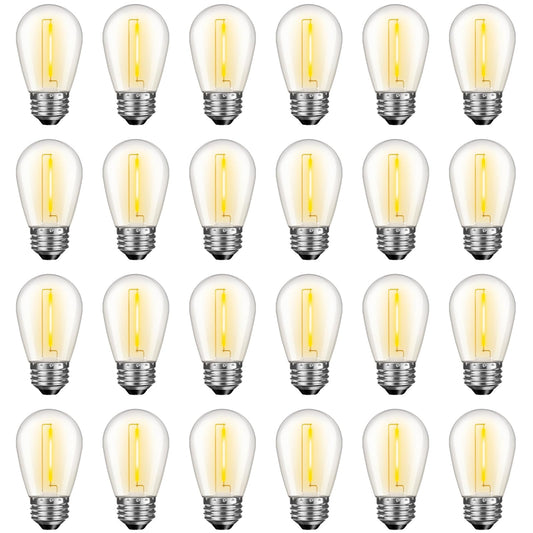 GvvooHome 24 Pack LED S14 Replacement Light Bulbs, Waterproof 1W Vintage Edison Bulbs for Outdoor Patio Backyard String Lights, Dimmable, E26 Regular