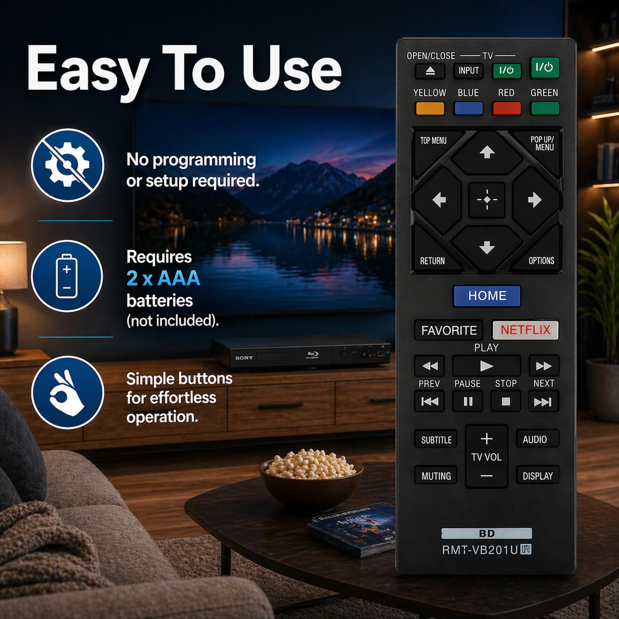 Remote Control Sony RMT-VB201U Remote fit for Sony Blu-ray DVD Player BDP-S3700 BDP-BX370 BDP-S1700 UBP-X700 BDPS3700 BDPBX370 BDPS1700 UBPX700
