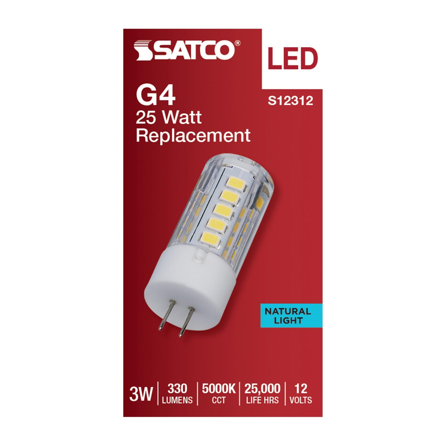 Satco S12312 T5 LED Bi-Pin G4 Base Lamp, 12V Low Voltage Halogen Replacement, 5000K, Clear