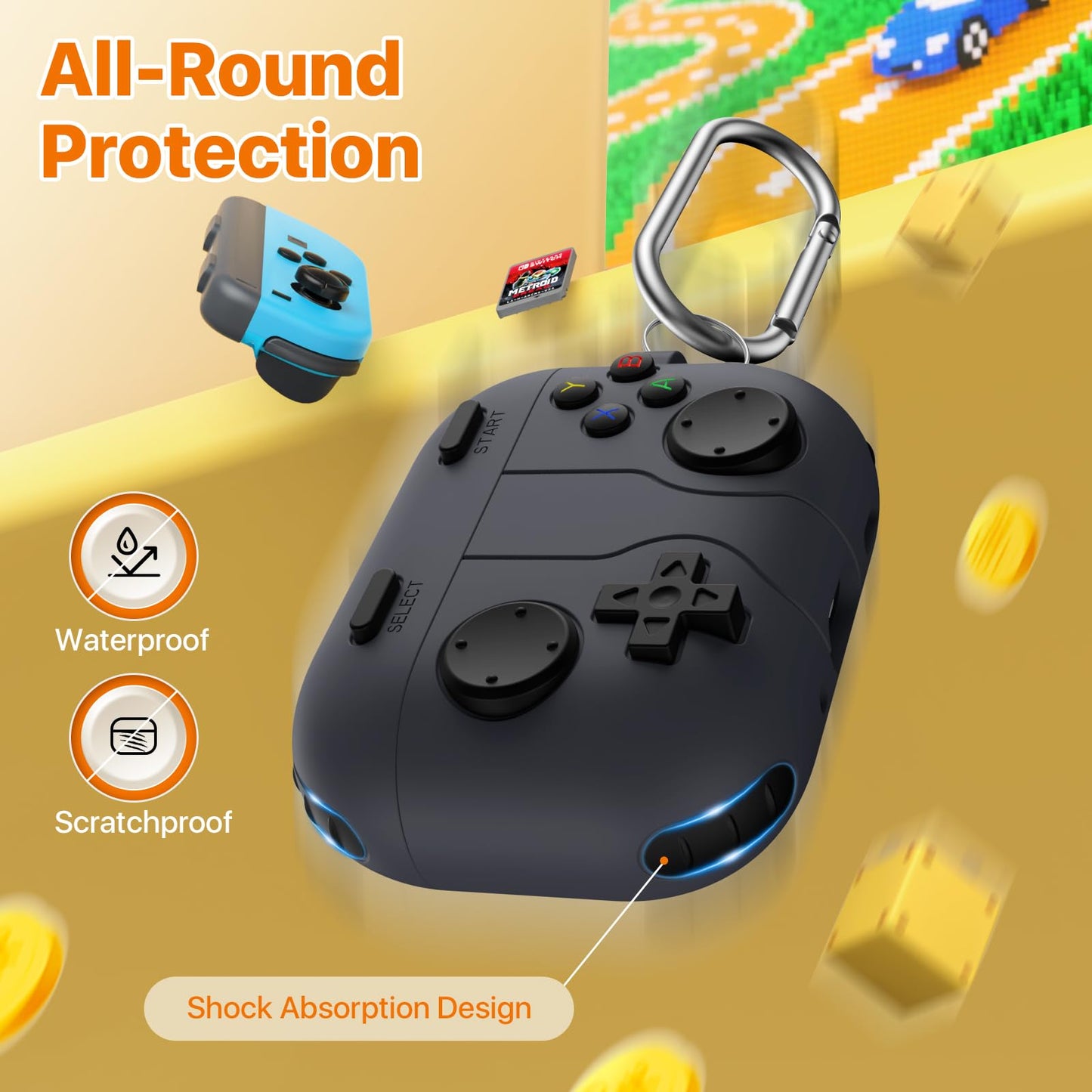 MoKo Game Case for AirPods Pro 3 2025 Cover with Cleaner Kit Portable Keychain, Compatible with Apple AirPods Pro 3rd Generation Case, AirPod Pro3