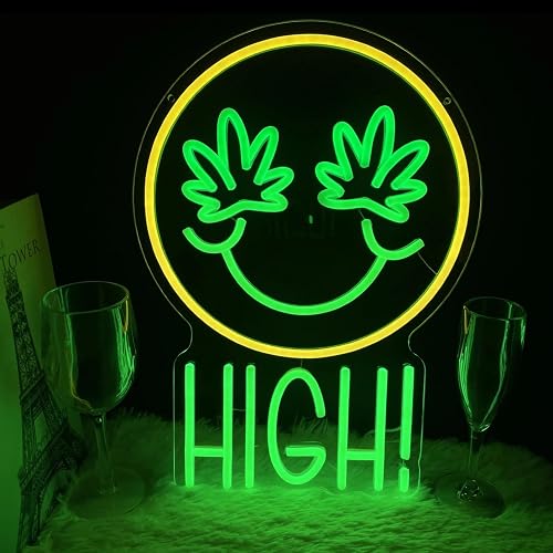 Green High Face Neon Sign for Wall Decor Green Leaf High Face Neon Light Dimmable Light Sign Wall Decor for Man Cave Bar Bedroom Shop Hotel Garage