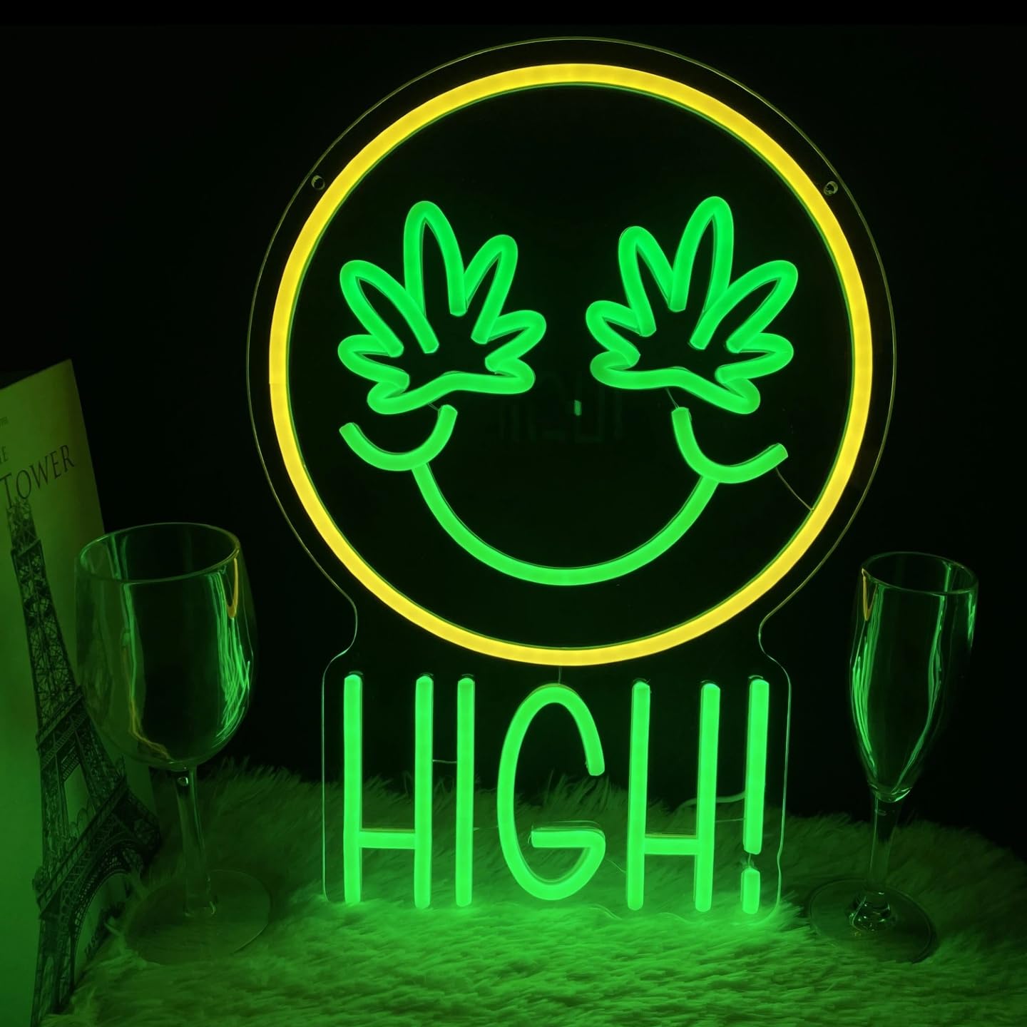 Green High Face Neon Sign for Wall Decor Green Leaf High Face Neon Light Dimmable Light Sign Wall Decor for Man Cave Bar Bedroom Shop Hotel Garage
