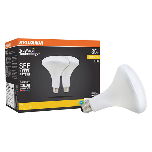 Sylvania TruWave BR40 LED Light Bulb, 85W = 12W, Medium Base, Dimmable, Frosted, 2700K, Soft White - 2 Pack (40785)