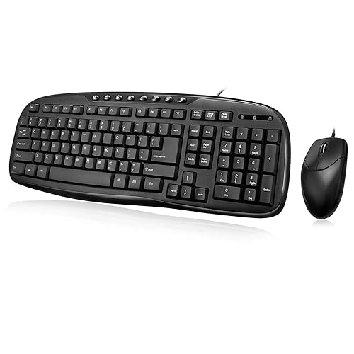 Adesso AKB-133CB - Keyboard and Mouse Combo, Wired, Desktop Keyboard, Ambidextrous Mouse, Multimedia Hotkeys - Compatible for Desktop/PC/Windows