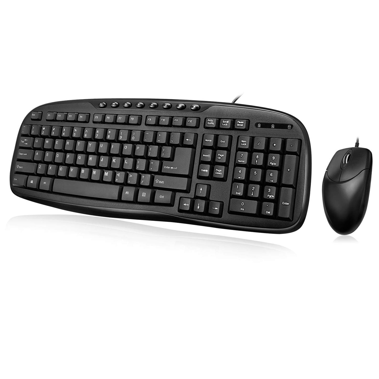 Adesso AKB-133CB - Keyboard and Mouse Combo, Wired, Desktop Keyboard, Ambidextrous Mouse, Multimedia Hotkeys - Compatible for Desktop/PC/Windows