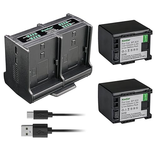 Kastar 2-Pack Battery and Quadruple Charger Compatible with Canon BP-820 BP820, BP-828 BP828 Battery, CG-800 CG800 Charger, Canon XA60, Canon XA65