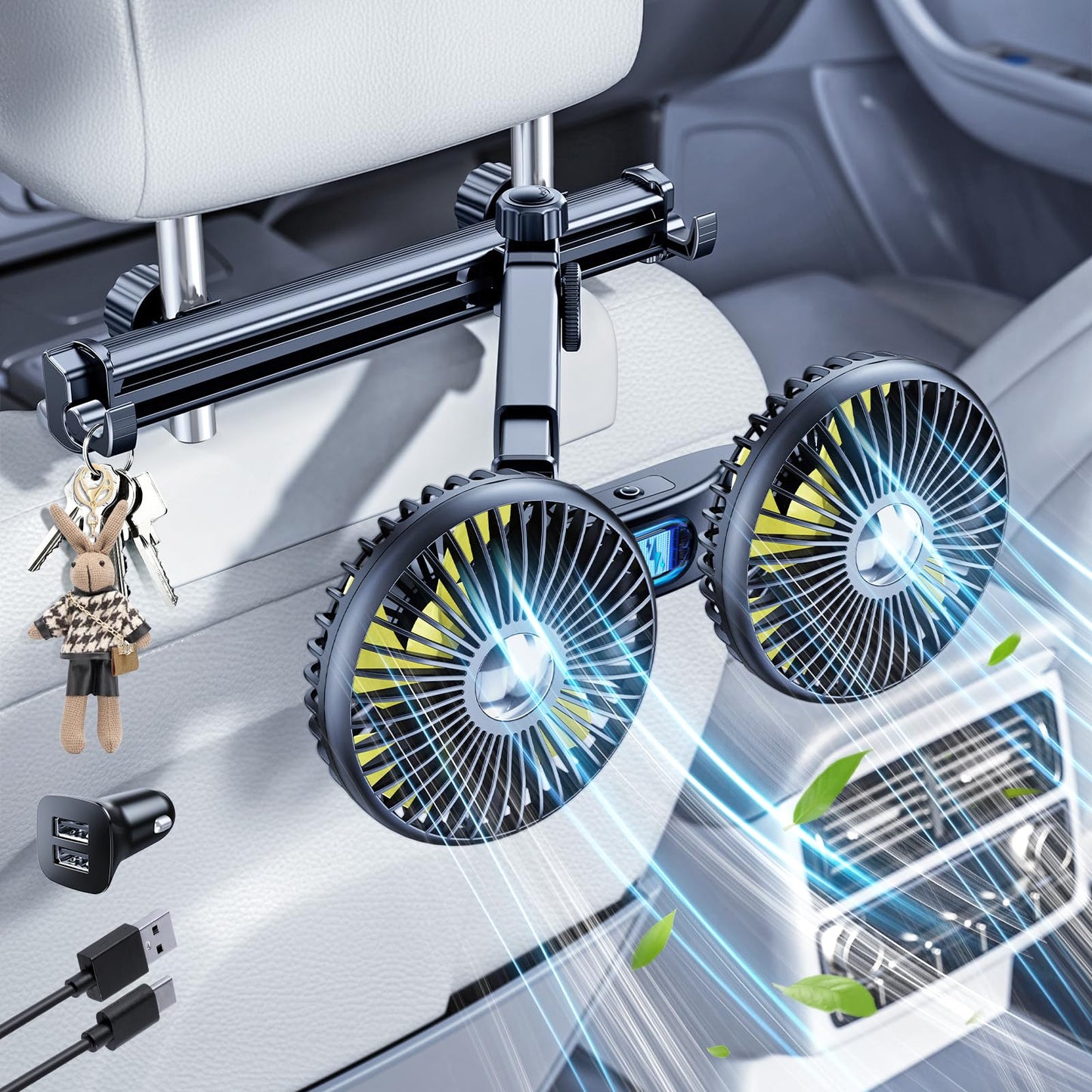 xuenair Rechargeable Car Fan for Backseat Kids Baby Rear Facing - Long Arm