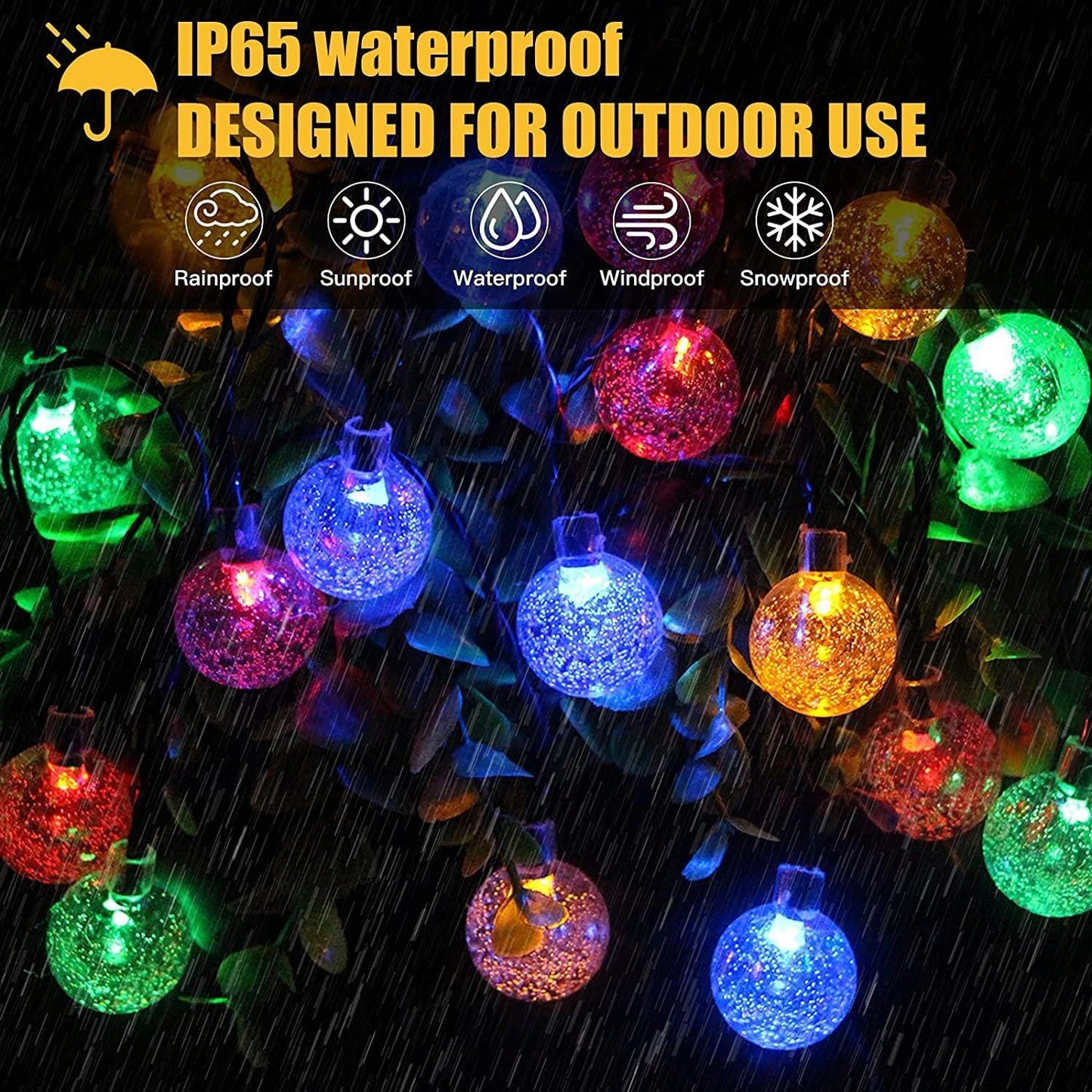 LSLCQW Solar String Lights Outdoor Waterproof, 1 Pack 50 LED 2.3CM 23 FT Each, Solar Powered Patio Lights with 8 Lighting Modes for Garden Yard Porch