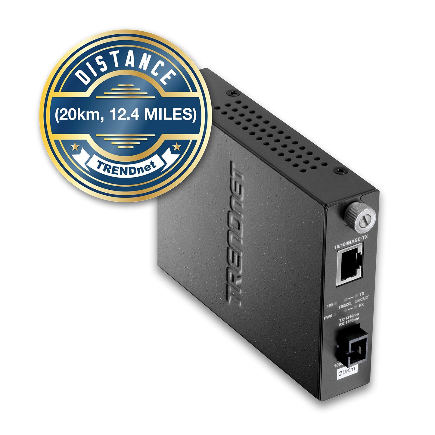 TRENDnet Intelligent 100Base-TX to 100Base-FX Dual Wavelength Single Mode SC Fiber Media Converter (20 km/12.4 Miles),Fiber Port, RJ-45, Fiber