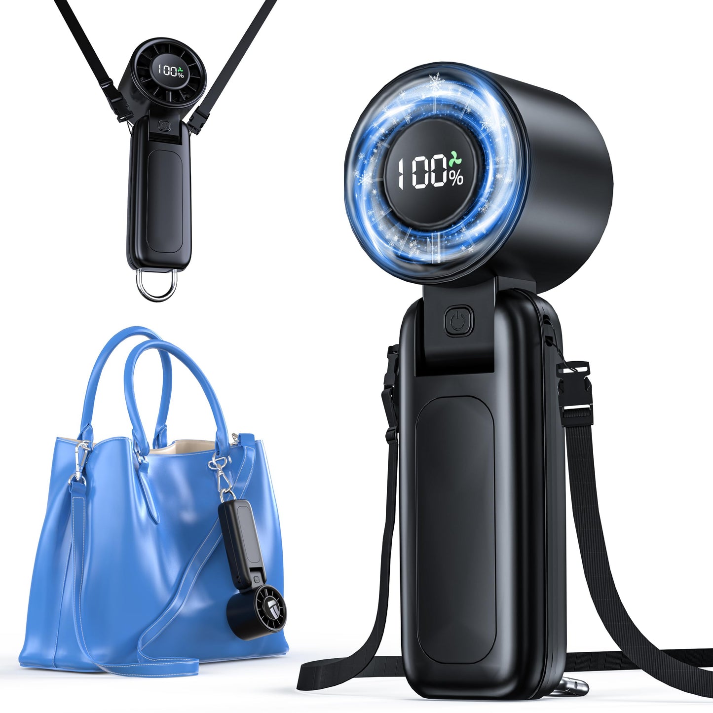 Portable Fan,Handheld Fan, 180° Foldable 6-Speed (1-100) Mini Fan, 5000mAh Rechargeable Battery Operated up to 15 Working Hours, LED Display Personal