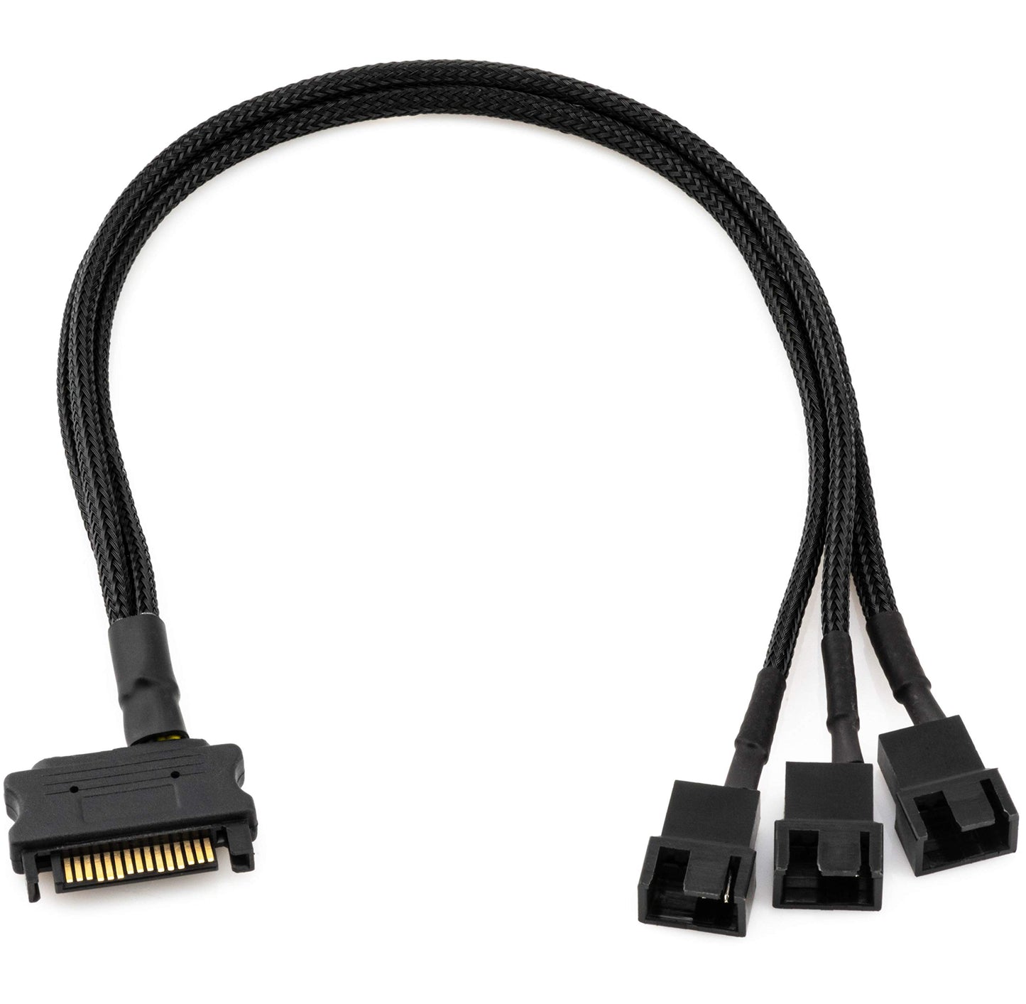 CRJ 15-Pin SATA to 3 PC Fan Power Adapter Cable - 12-inch (30cm), Black Sleeved - Power Up to Three 3-Pin & 4-Pin Computer Cooling Fans from an ATX