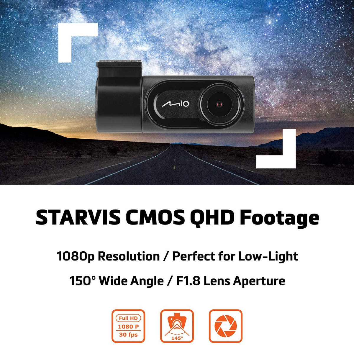 Mio MiVue A50 Rear Car Security Camera with Sony's Premium STARVIS Sensor Full HD 1080p, 145° Wide-Angle Lens - Support Device of MiVue C570/798 Cams Necessary for Use - Record in Low-Light Conditions
