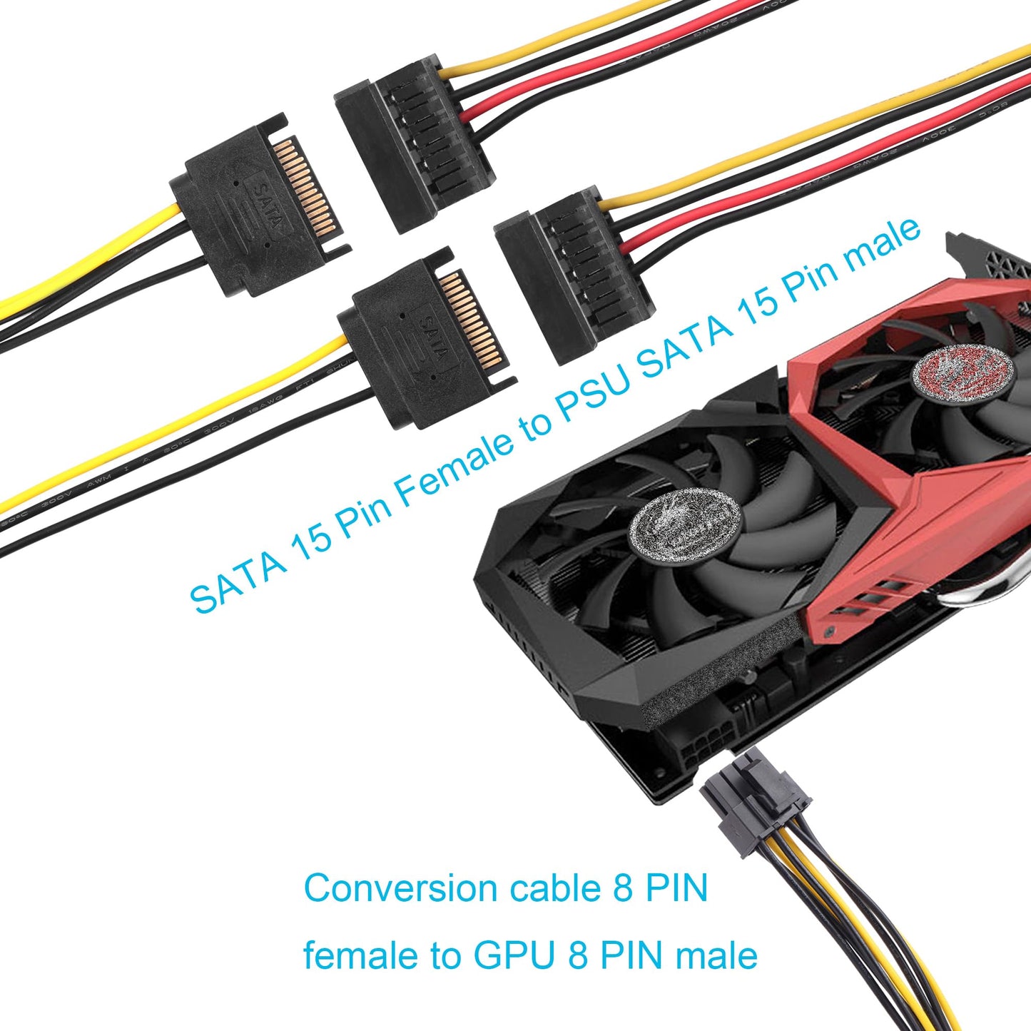 ELFJMZP Dual SATA 15 PIN to ATX 8PIN(6+2) Adapter GPU Power Cable 8.7in/22.0cm(Pack of 2)