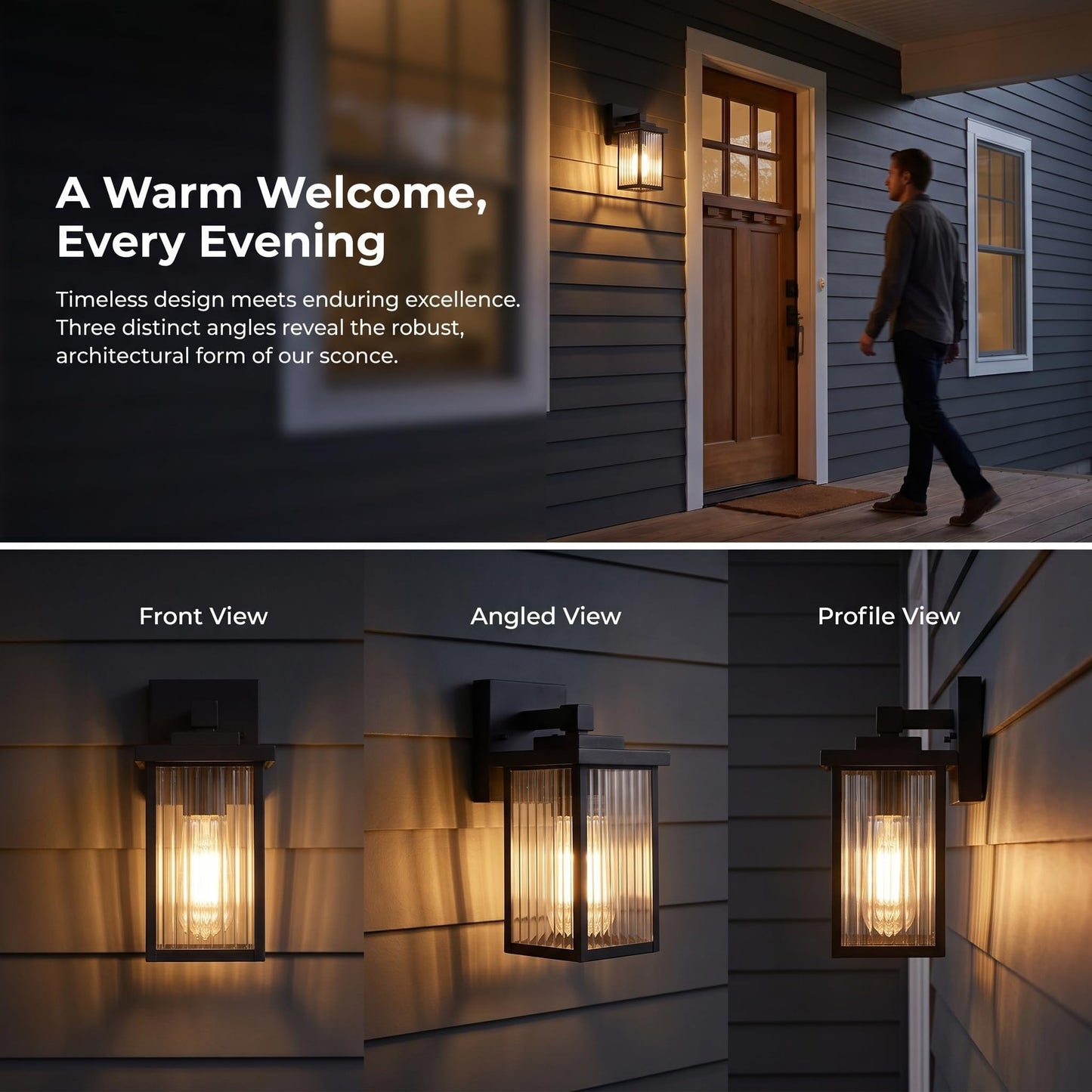 hameso Matte Black Porch Light, Waterproof Outdoor Wall Light