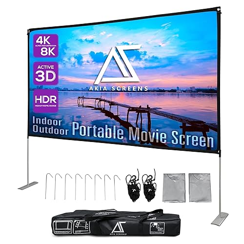 Akia Screens 125 Inch Portable Projector Screen with Stand and Carry Bag, 16:9 Foldable Front & Rear Projection Screen for Indoor & Outdoor Movies