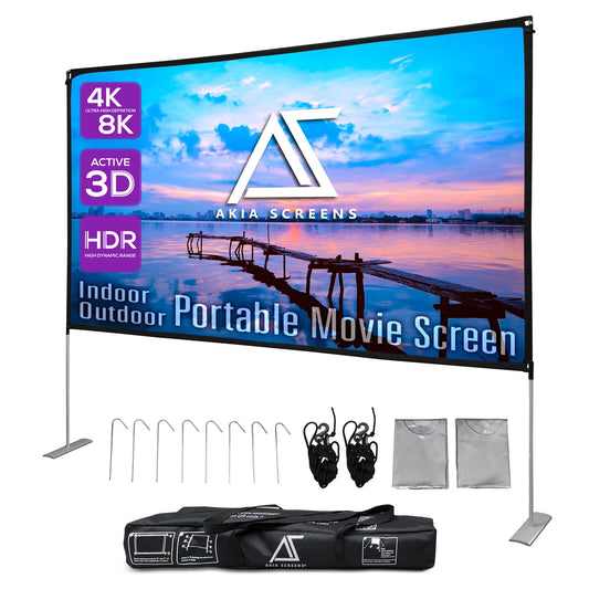 Akia Screens 125 Inch Portable Projector Screen with Stand and Carry Bag, 16:9 Foldable Front & Rear Projection Screen for Indoor & Outdoor Movies
