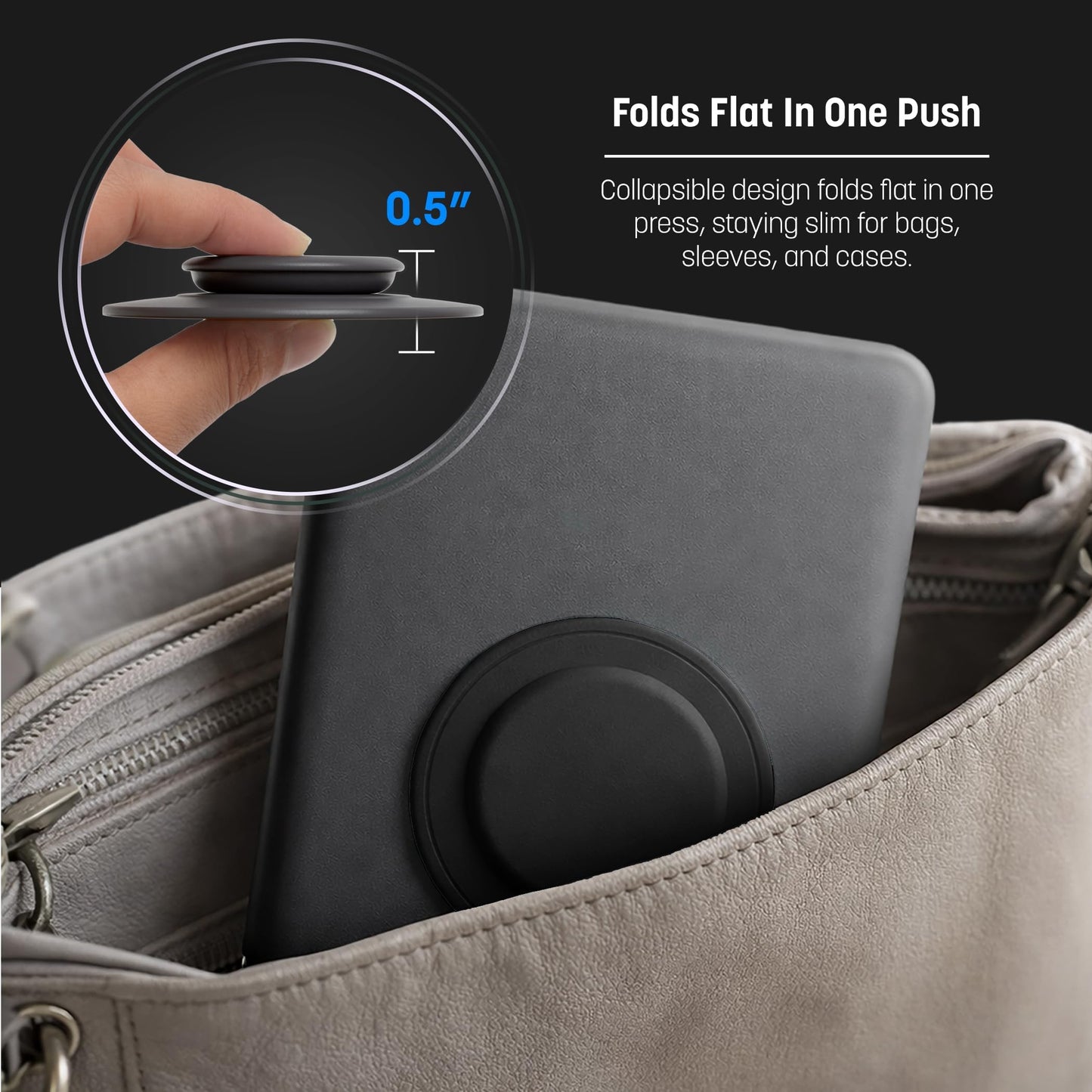 Encased Large Grip Holder for Kindle E-Readers, Tablets and iPads - Case Compatible Adhesive Collapsible Handle (Black)