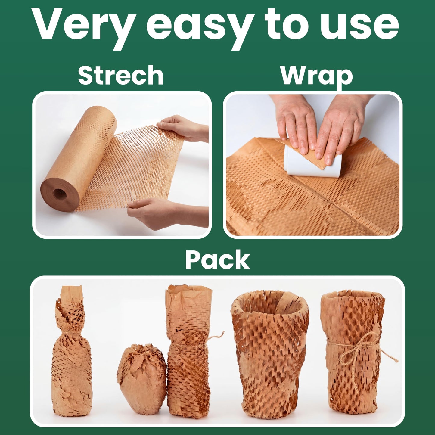 12" x 150FT Honeycomb Packing Paper Roll for Moving & Shipping - Expandable Kraft Cushion Wrap for Small Business Packaging - Eco Friendly Protective