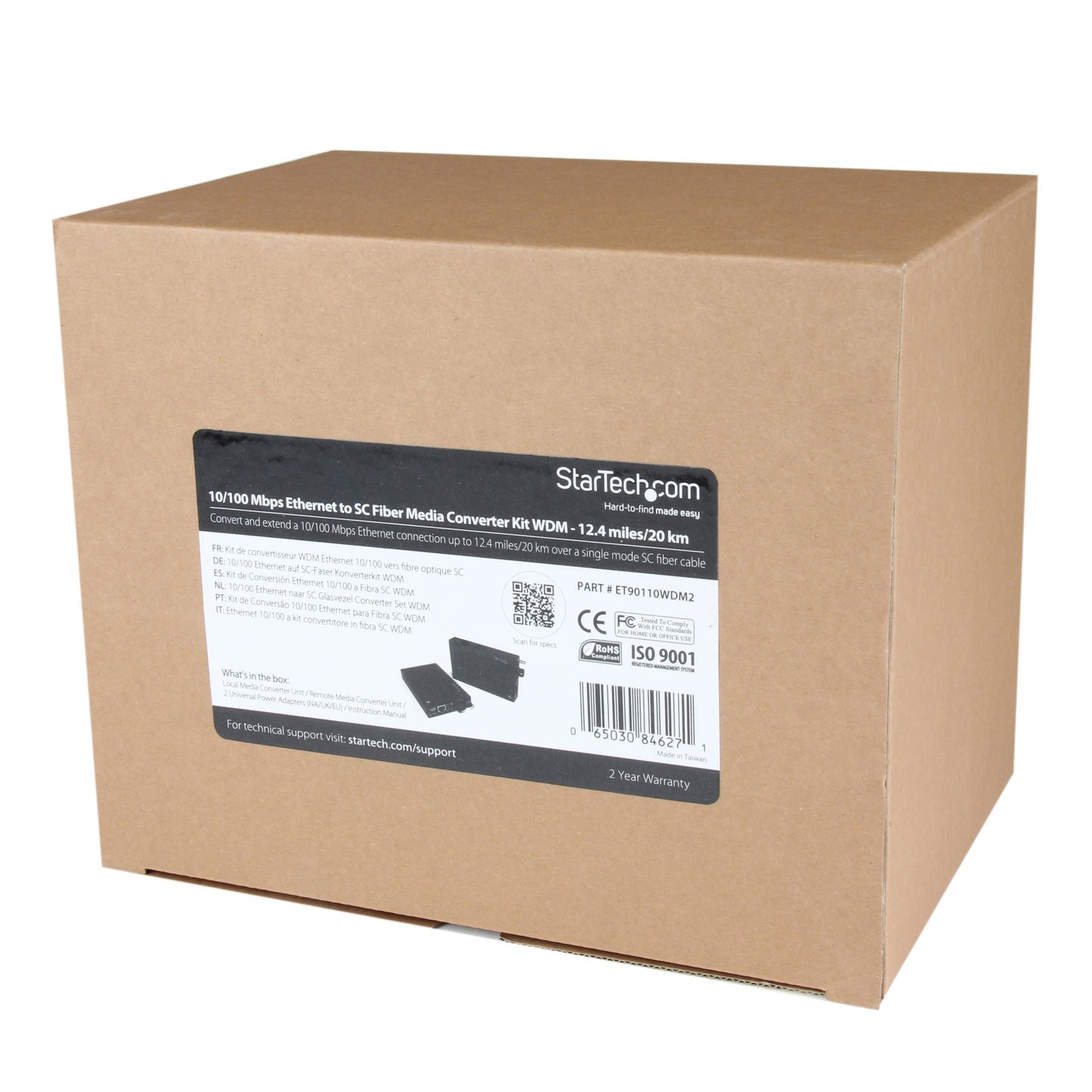 StarTech.com 10/100 Mbps Ethernet Single Mode WDM Fiber Media Converter Kit SC 20km, TAA (ET90110WDM2)